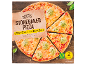 Stonebaked four cheese pizza box with two frozen pizzas.