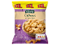 XXL roasted and salted cashews in a yellow and purple bag with nutritional information.