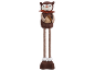 Brown fabric owl doorstop with long striped legs and white fluffy trim