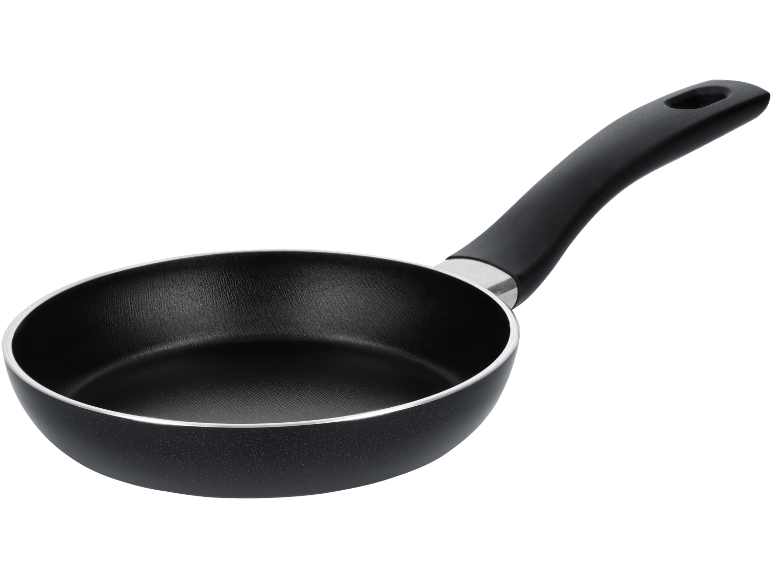 Black non-stick frying pan with a black handle