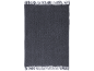 Dark grey rug with fringes on a black background.