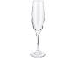Empty, clear glass wine glass with stem and base.