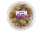 Green olives with garlic in a round plastic container, 150 g.