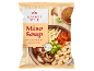 Japanese style miso soup with vegetables and chicken, frozen, ready in 6-11 minutes.