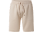 Beige sweat shorts with a drawstring waist.