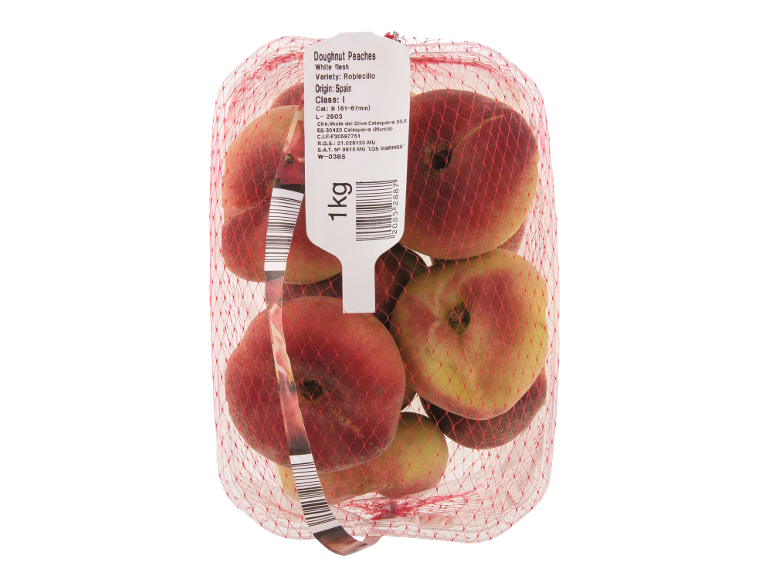 Doughnut peaches in a net, white flesh, origin Spain, 1 kg.