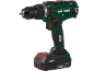 Green and black cordless drill with a 2.0Ah battery and an LED light.