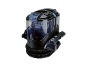 Carpet cleaner with a transparent water tank and cleaning nozzle.