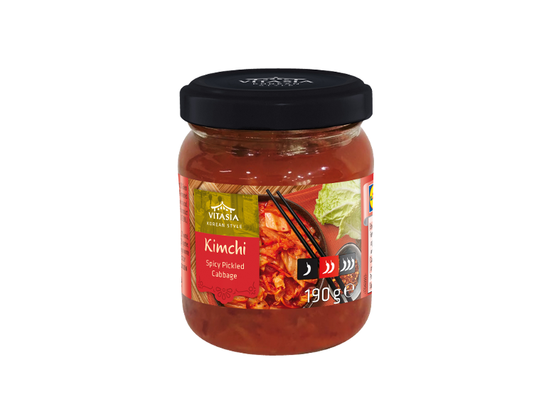 A jar of spicy pickled cabbage kimchi, 190g.