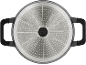 Underside of a pot with a dotted pattern and handles.