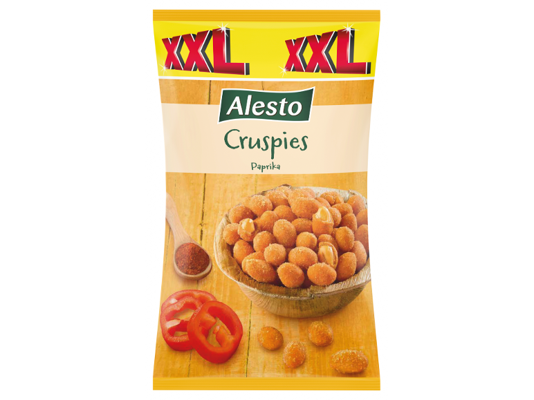 Packaging of crispy paprika-flavored peanuts, with XXL lettering.