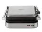 Electric contact grill with stainless steel housing and indicator lights