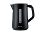 Black electric kettle with a 1.7 L capacity and water level indicator.