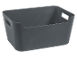 Dark grey plastic storage box with rectangular handles.