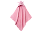 Pink hooded baby towel with an embroidered animal face and ears
