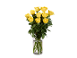 Bouquet of yellow roses in a glass vase.