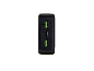 Black portable charger with two USB-A and one USB-C port.