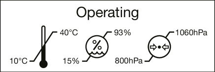 Operating: 10-40°C, 15-93% humidity, 800-1060hPa pressure.