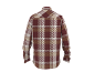 Plaid shirt in red, beige, and brown, back view.