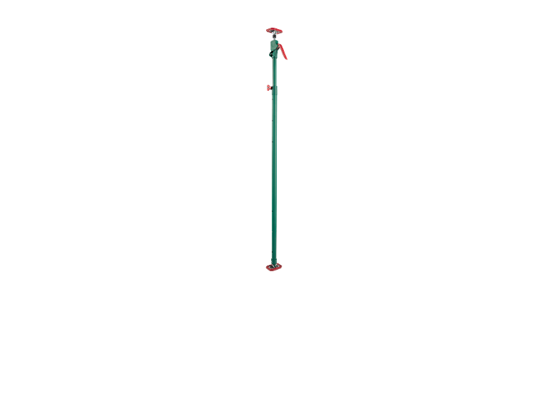 Green telescopic prop with red details for construction work.