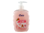 Pink liquid soap with almond scent, hydrates the skin