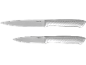 Two stainless steel kitchen knives with grooved handles, one above the other.