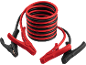 Coiled red and black jump starter cables with alligator clips.