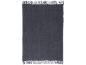 Dark grey rug with fringes on a black background.