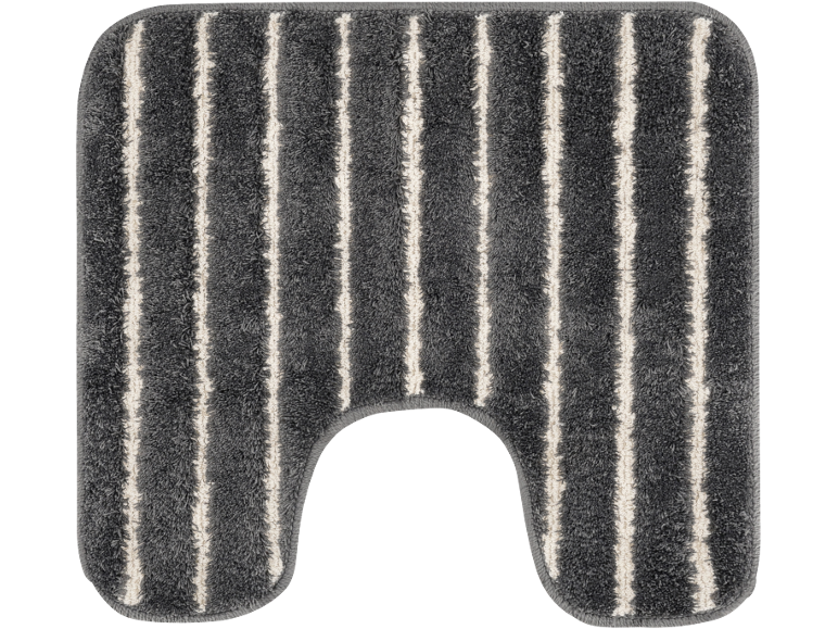 U-shaped bath mat with grey and white stripes.