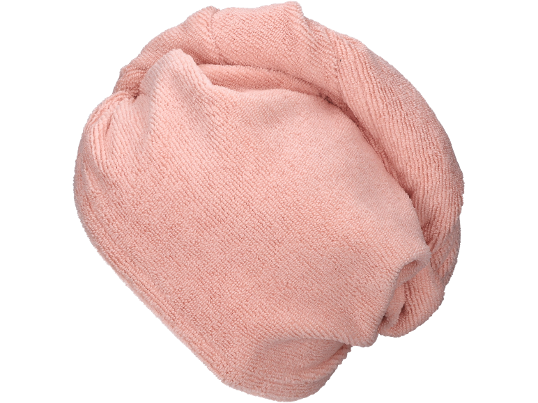 Pink microfiber hair towel wrap, folded