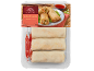 Pack of three spring rolls with sauce, labeled 'Rollitos Primavera con Carne al Saté' and 280g.