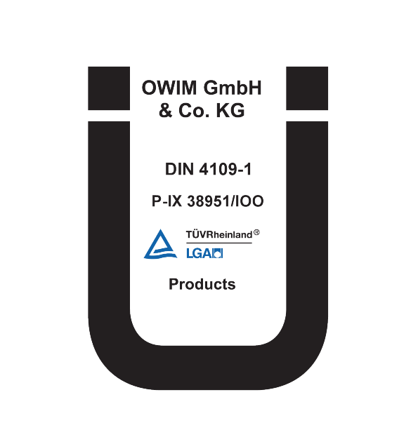 OWIM GmbH & Co. KG, DIN 4109-1, P-IX 38951/IOO, Products, certified by TÜV Rheinland LGAI.