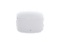 White wireless earbud charging case with a blue indicator light.
