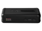 Black portable power bank with USB-C and USB-A ports, displaying capacity and voltage.