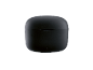 Black wireless earbud charging case on a black background.