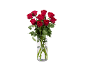 Bouquet of fresh red roses in a glass vase with water.