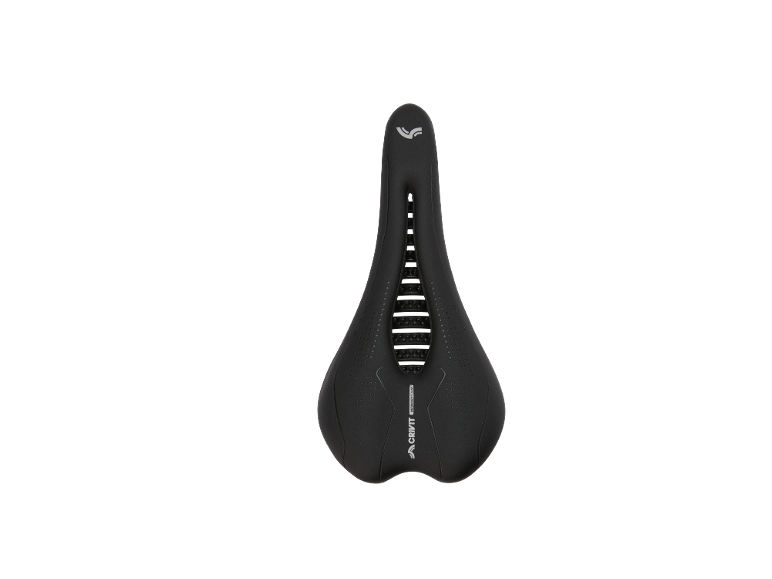 Black bicycle saddle with a cutout and the inscription «MEMORYFOAM».