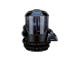 Carpet cleaner with a transparent water tank and cleaning nozzle.