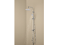 Shower system with overhead and handheld shower, water flowing from the handheld shower.