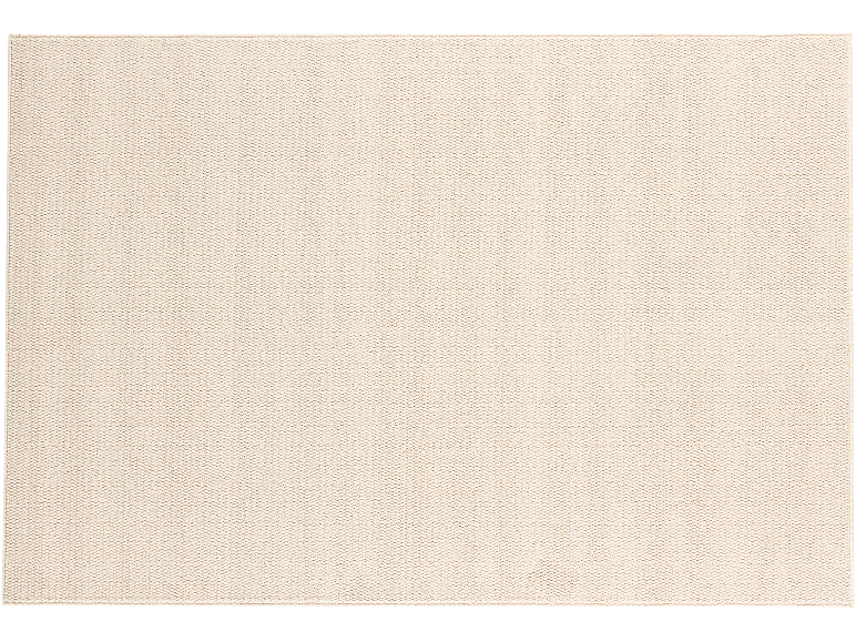 Close-up of a light beige, textured rug with a subtle pattern.