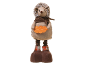 Plush hedgehog doorstop with a brown scarf and an orange felt leaf.