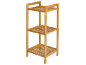 Three-tier bamboo bathroom shelf with slatted design.