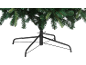 Black support stand for a green artificial Christmas tree.