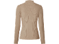 Beige ribbed long-sleeve top with a high neck, back view.