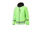 Lime green sports jacket with a black hood and reflective details.