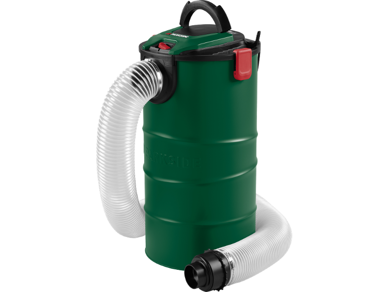 Green ash vacuum cleaner with a white corrugated hose.
