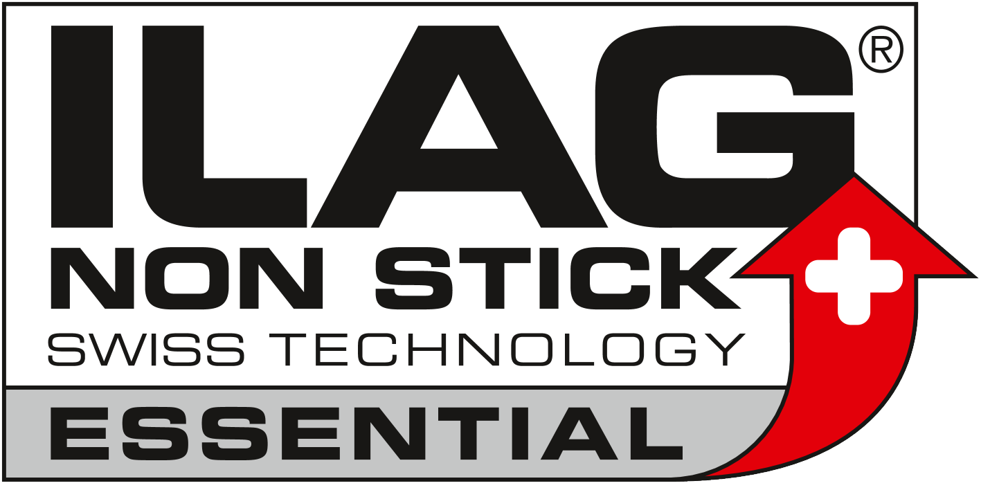ILAG NON STICK SWISS TECHNOLOGY ESSENTIAL with a red arrow and white cross.