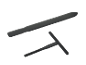 Black silicone spatula and T-shaped dough scraper on a black background.