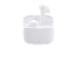 White wireless earbuds in an open charging case.