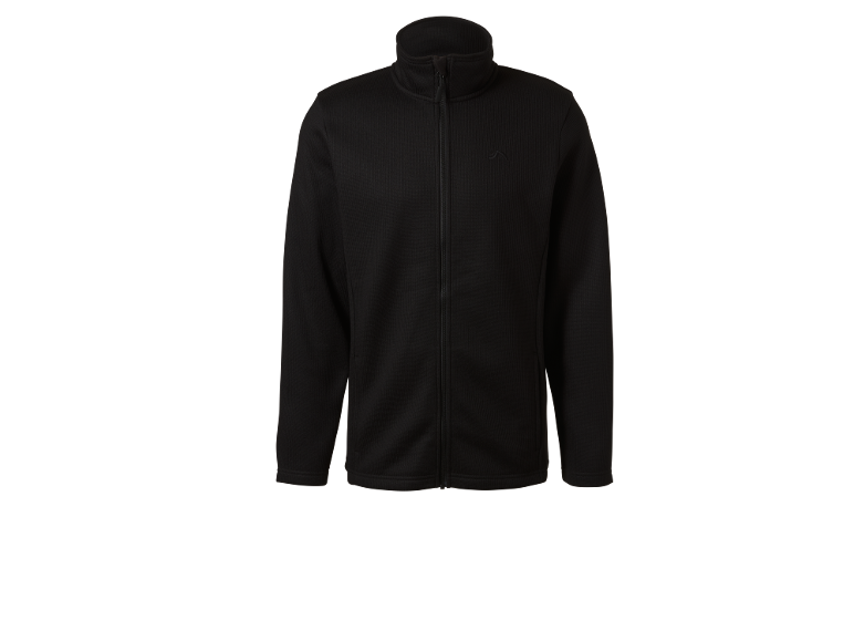 Men's black zip-up fleece jacket with a stand-up collar.